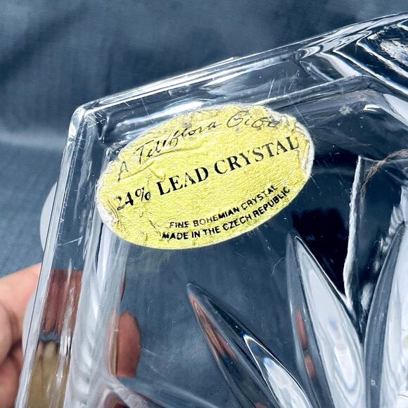 Bowl Vase Lead Crystal Frosted Tulips Art Glass Boho Clear Home Decor VTG Glam - Picture 2 of 11